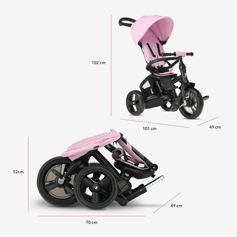 Triciclo Explorer Luxe con manubrio - Pieghevole con cestino rosa