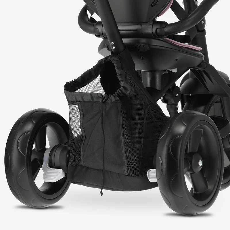 Triciclo Explorer Luxe con manubrio - Pieghevole con cestino rosa