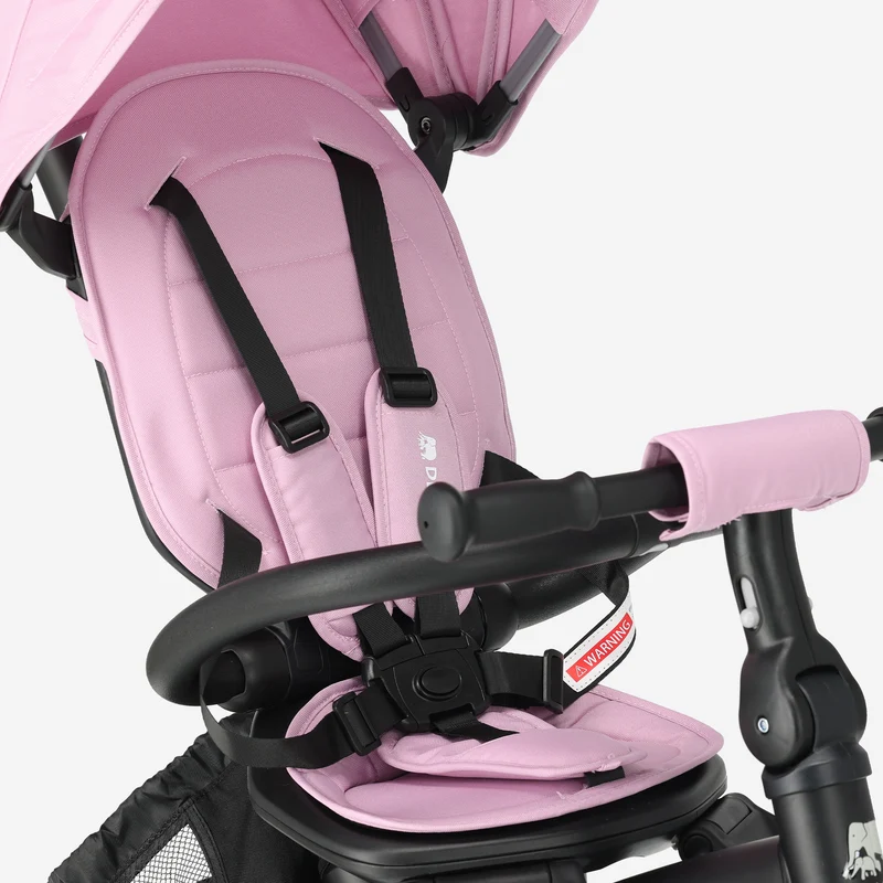 Triciclo Explorer Luxe con manubrio - Pieghevole con cestino rosa
