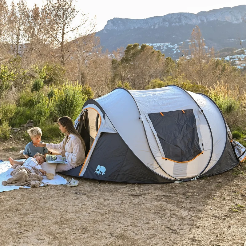 Tenda pop-up di lusso - Colonna d'acqua 8000 mm - Colore sabbia - 4 persone