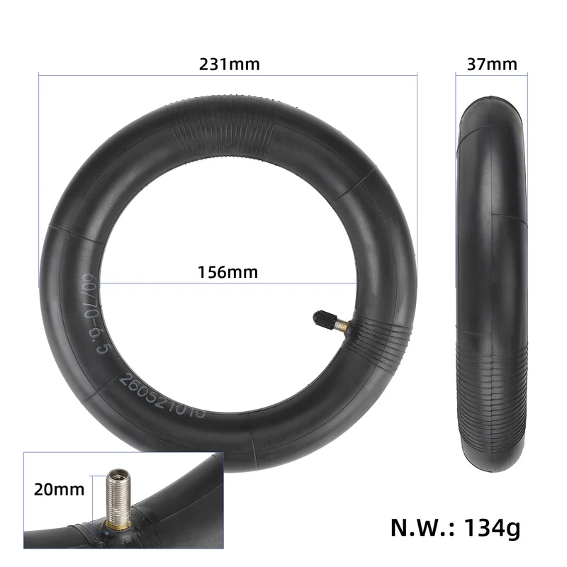 Camera d'aria 60/70-6.5, 10 pollici Valvola diritta rinforzata per monopattini elettrici NINEBOT MAX G30 e Altri