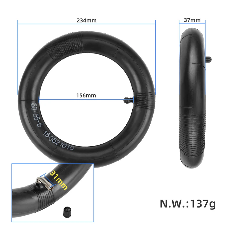 Camera d'aria 80/65-6 10x2.5 pollici Valvola curva 90° per monopattini elettrici
