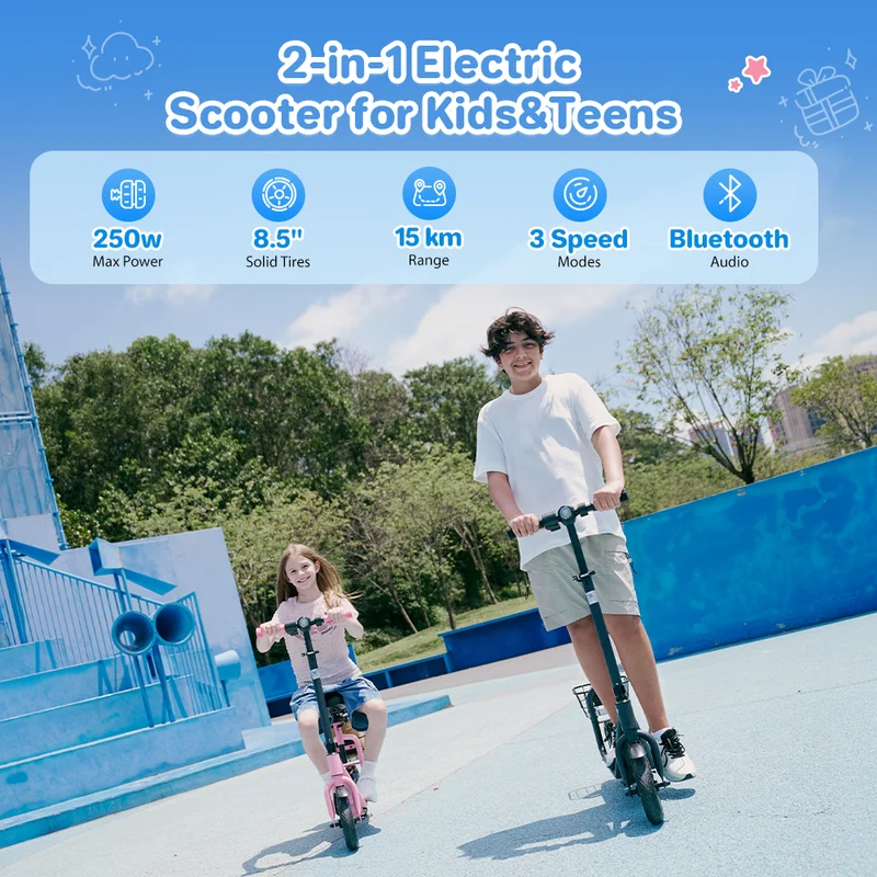 iScooter iK7 2-in-1 Kids E-Scooter with Removable Seat & Basket