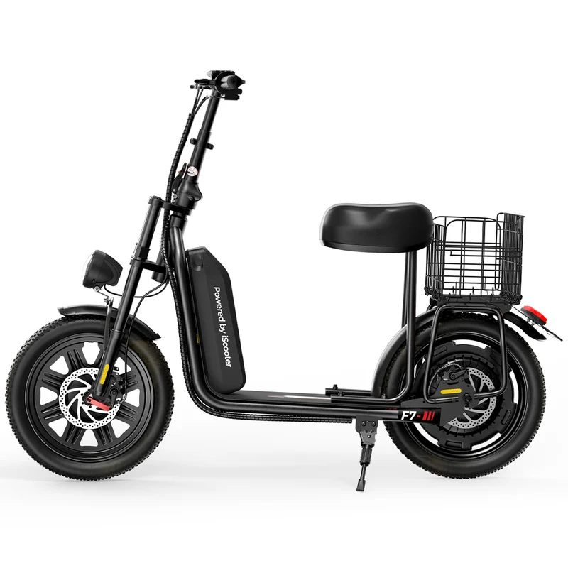 iScooter F7 Seated Electric Scooter - 16" Fat Tires, Detachable Cargo Basket