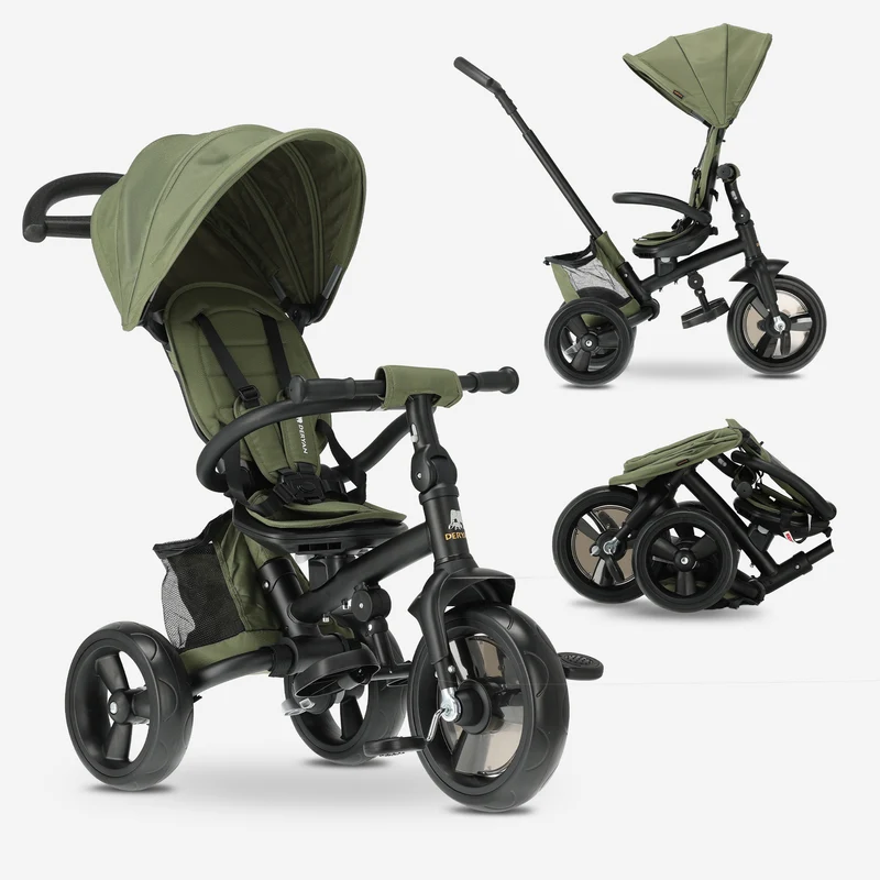Explorer Luxe, triciclo con manubrio - Pieghevole con cestino verde