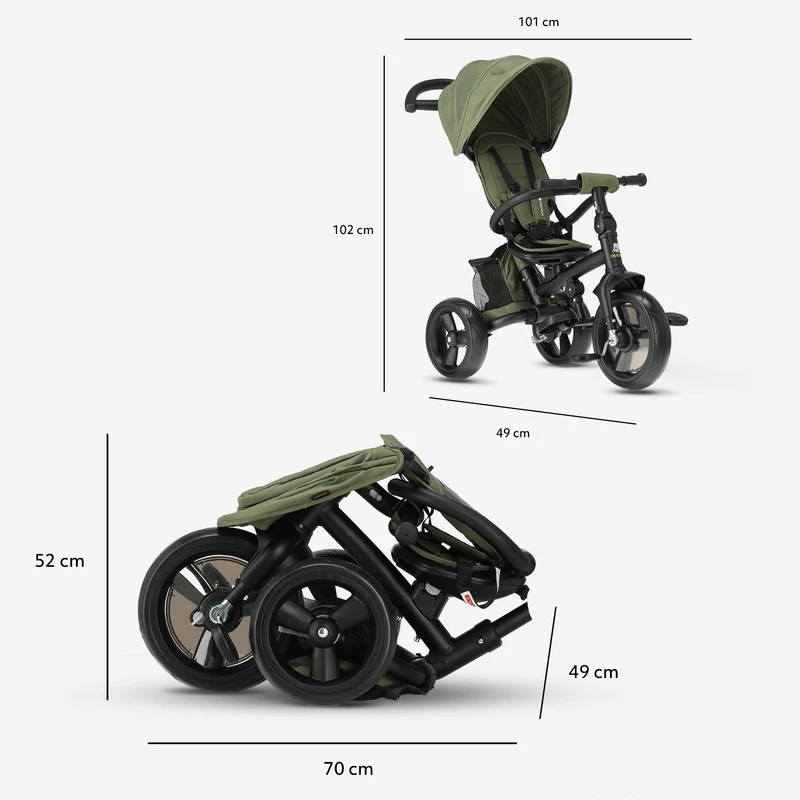 Explorer Luxe, triciclo con manubrio - Pieghevole con cestino verde
