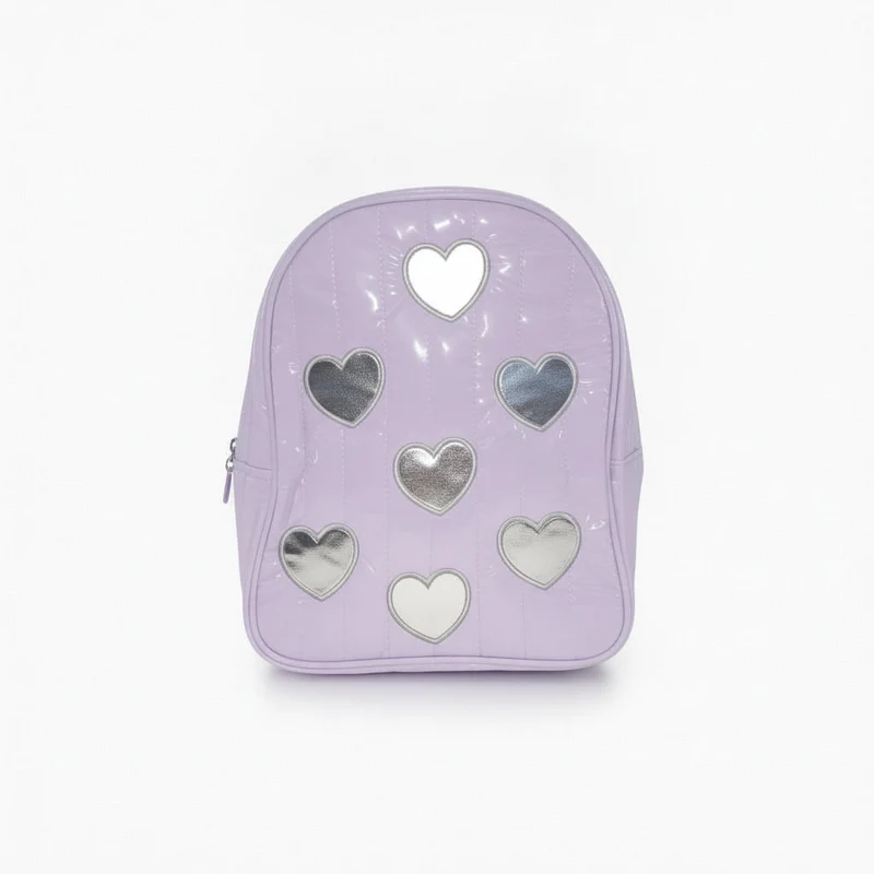 Zainetto trapuntato con cuori metallici - Lilla