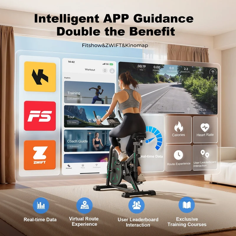 Exercise Bike QK118 with APP & Bluetooth, Adjustable Magnetic Resistance Stationary Bikes