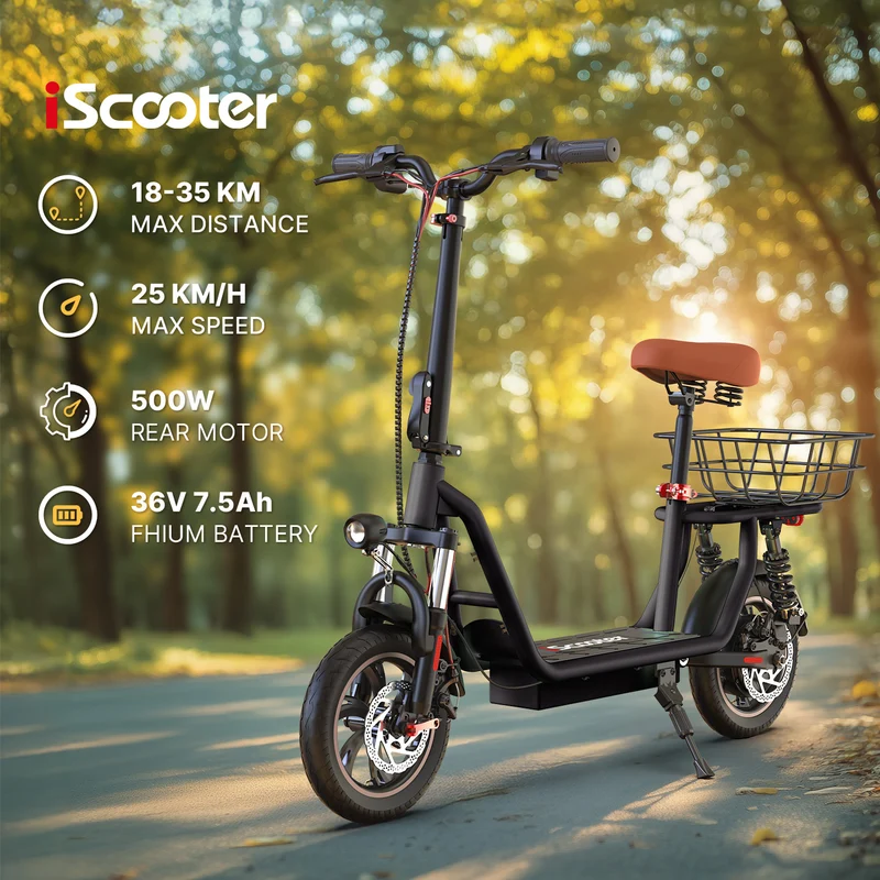 iScooter i12 500W Electric Scooter with Seat & Basket