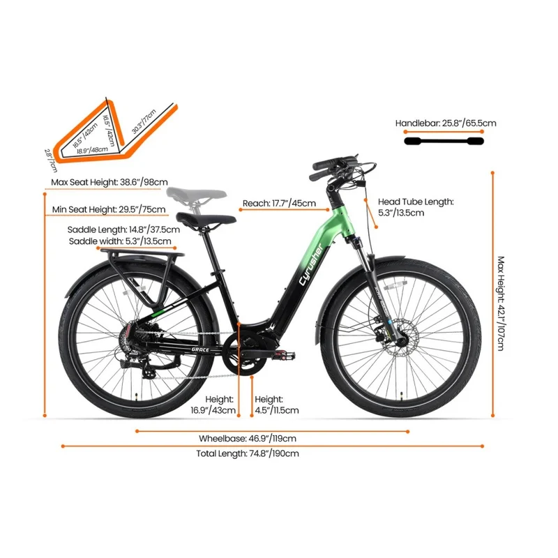 CYRUSHER Grace 27.5“ City Electric Bike 250W Motor 48V 15Ah Battery