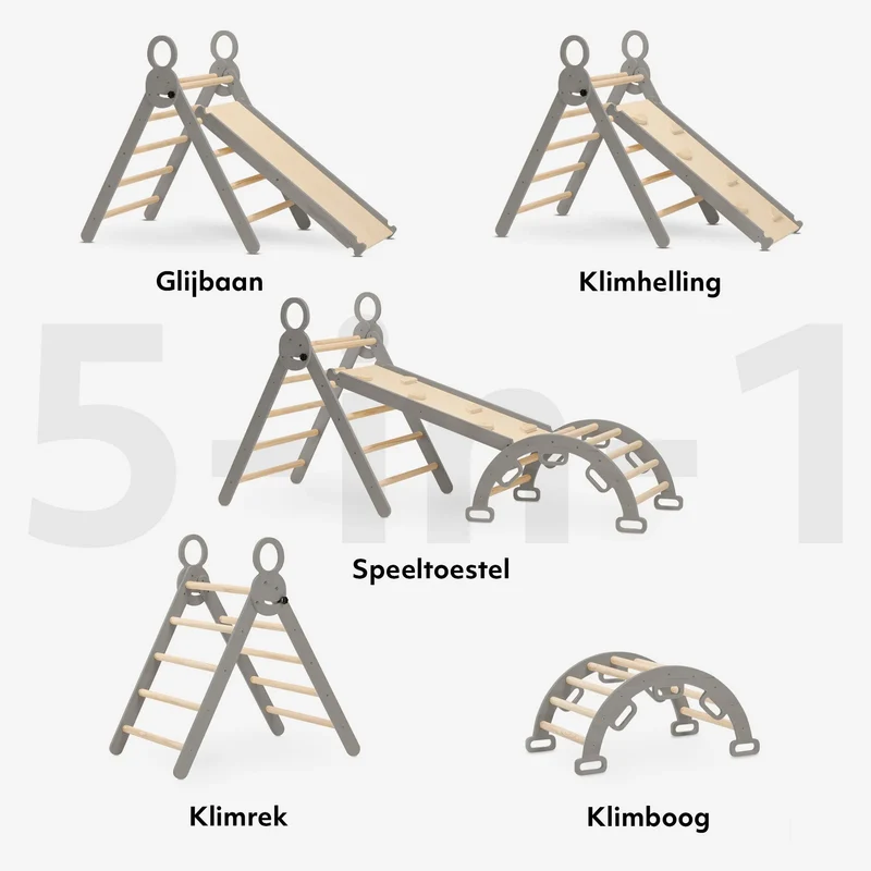 Struttura per arrampicata di lusso XXL - Triangolo, arco per arrampicata e scivolo - Grigio