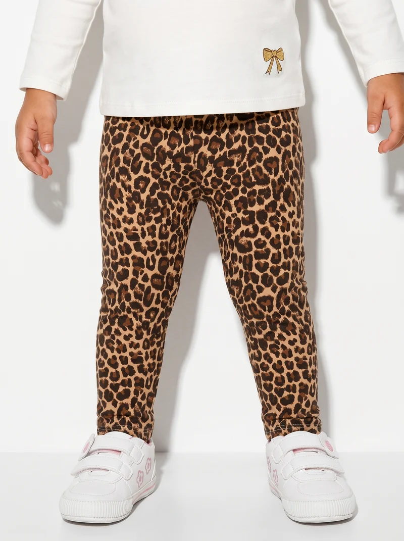 Leggings in cotone elasticizzato e fantasia - Leopardato