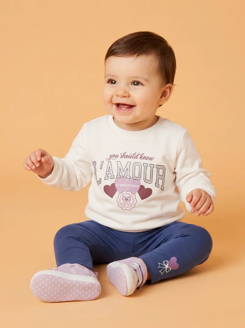 Completo maglia e leggins in jersey cotone - Bianco latte