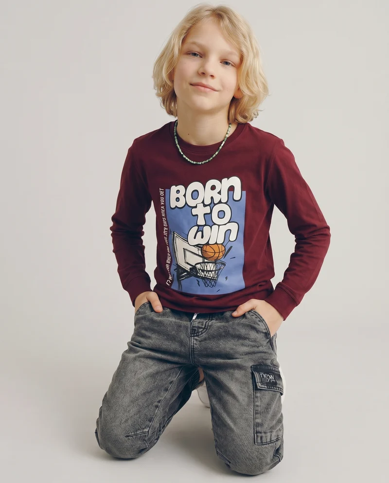 T-shirt maniche lunghe in cotone street - Bordeaux