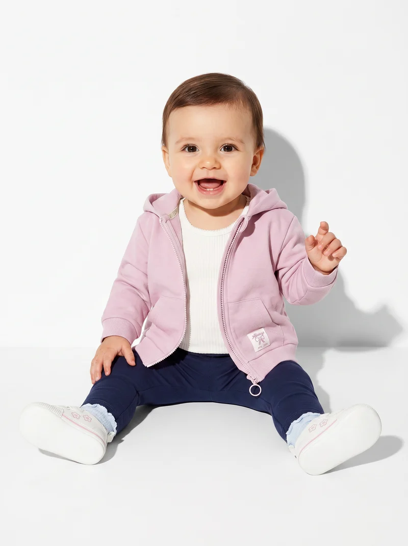 Felpa con cappuccio e zip versatile - Rosa polvere