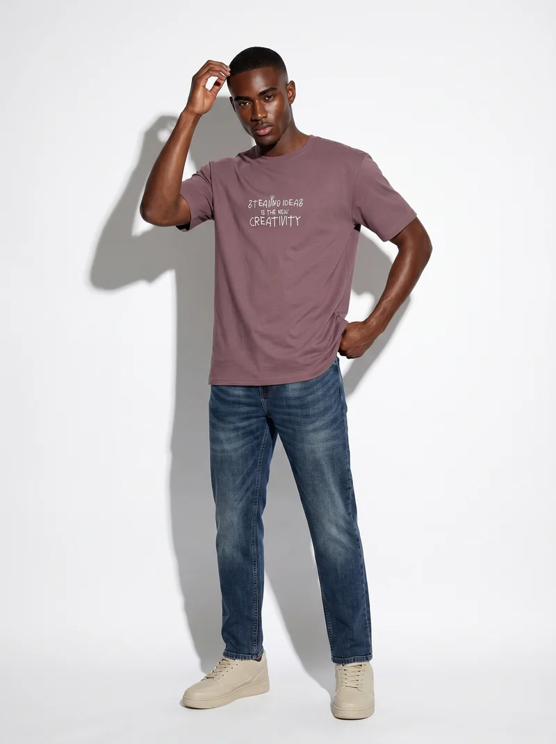 T-shirt girocollo in cotone regular fit - Bordeaux