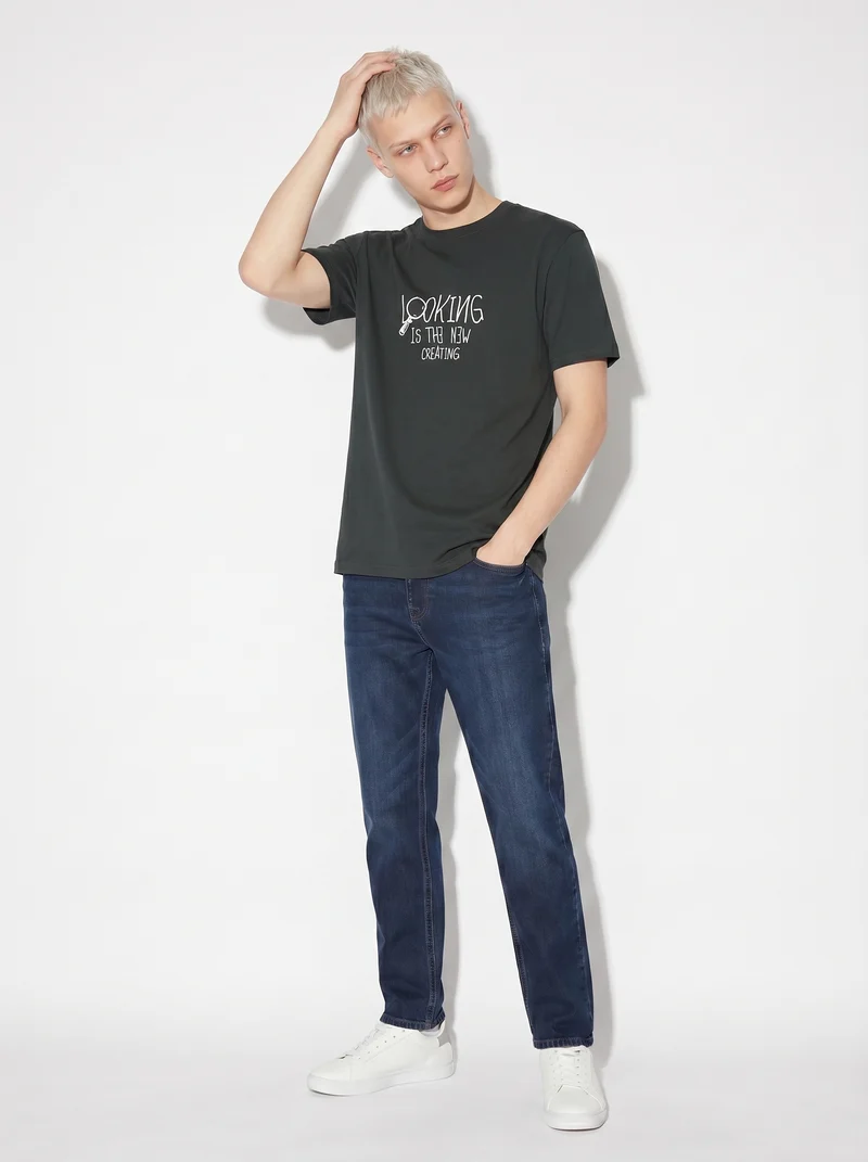 T-shirt girocollo in cotone regular fit - Verde scuro