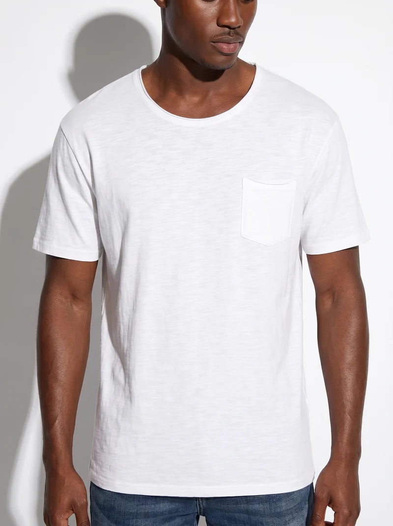 T-shirt cotone slub loose fit con tasca - Bianco