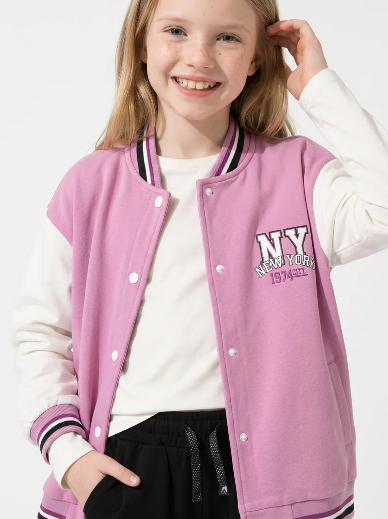 Giacchina teddy in felpa stile college - Rosa