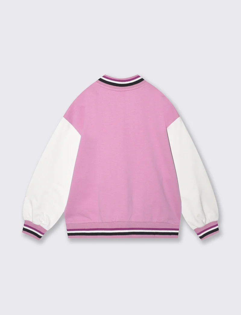 Giacchina teddy in felpa stile college - Rosa