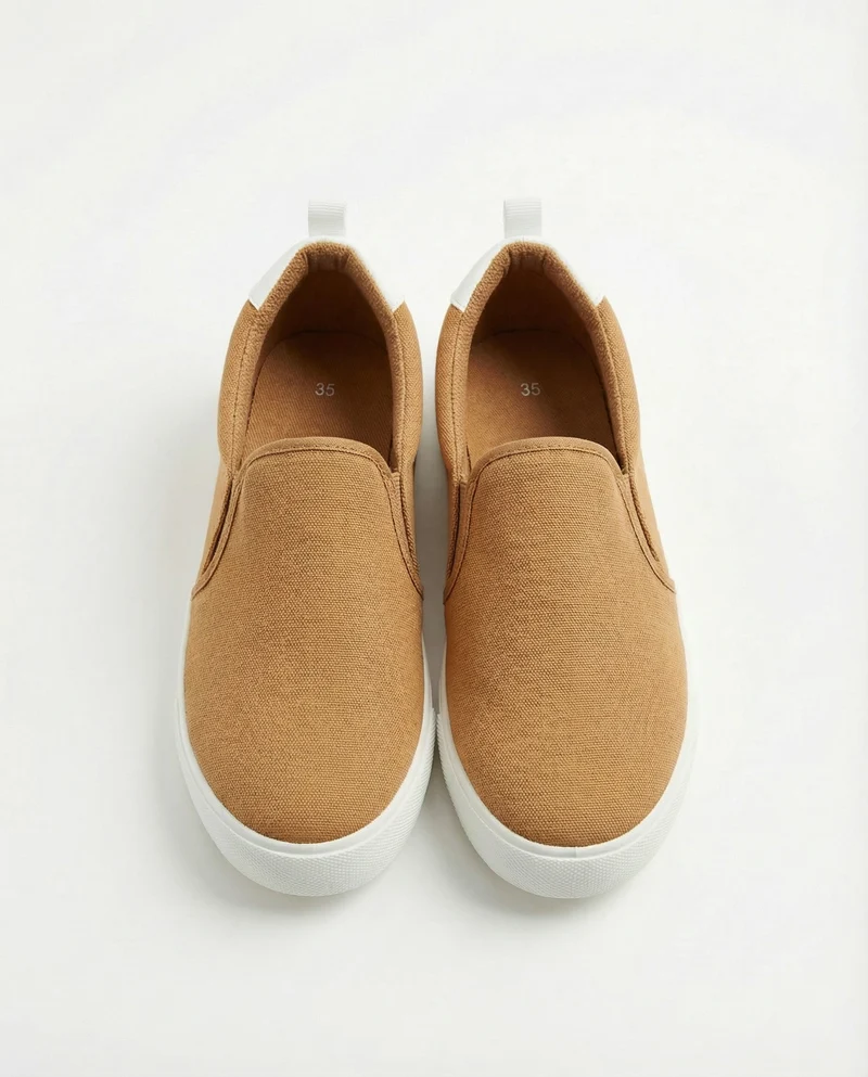 Slip-on in canvas per bambini, due colori - Cammello
