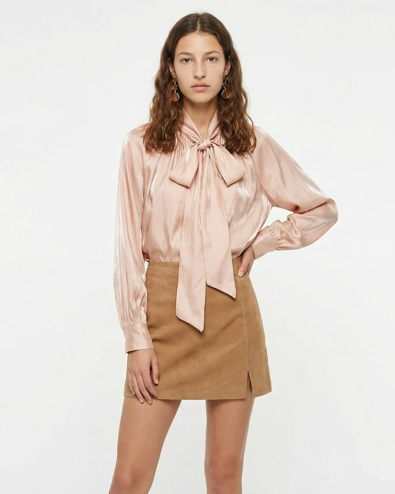 Casacca leggera con fiocco al collo - Beige champagne