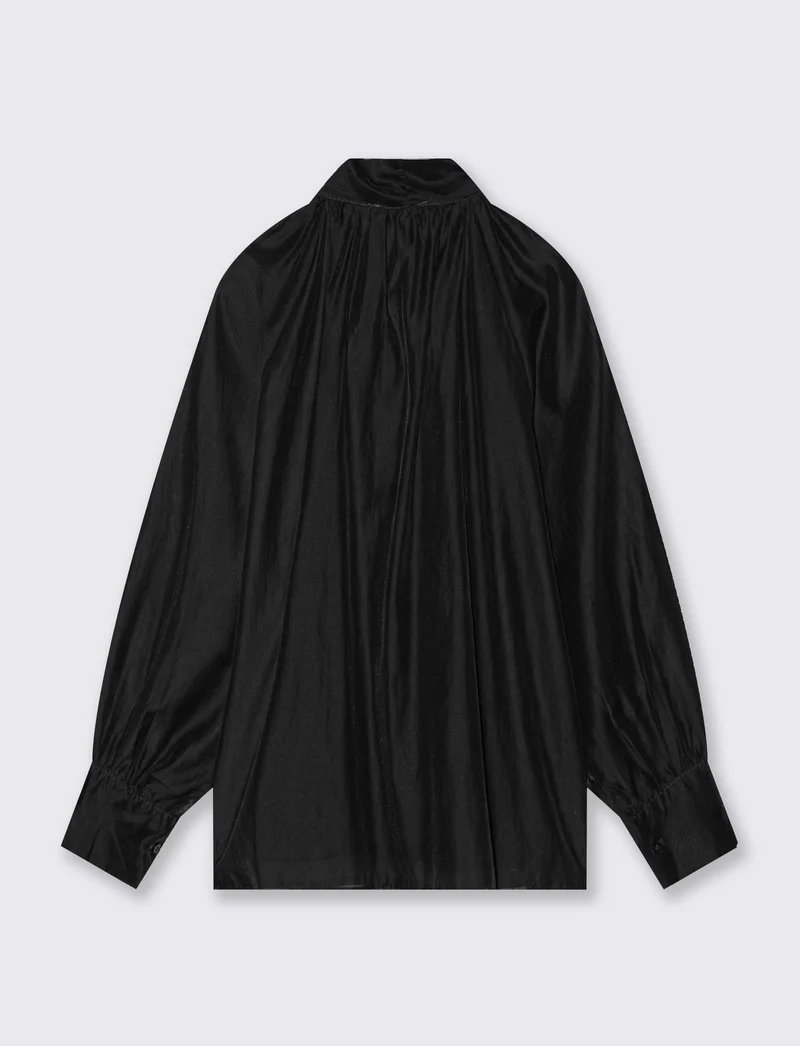 Casacca leggera con fiocco al collo - Nero