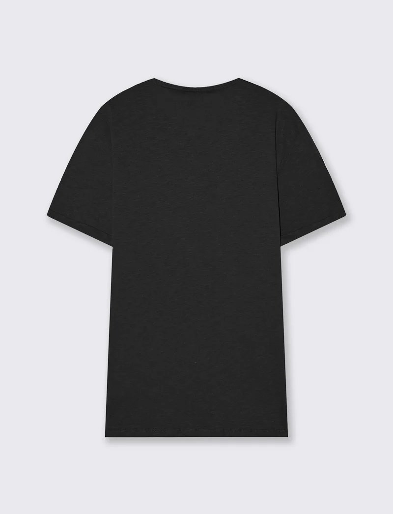 T-shirt cotone collo serafino bottoni - Nero