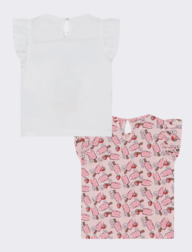 Set bipack di T-shirt con rouches e stampa - Bianco