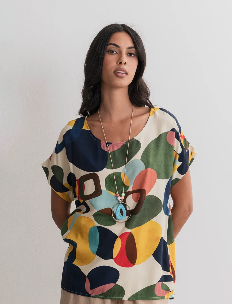 Casacca stampata con collana - Blu