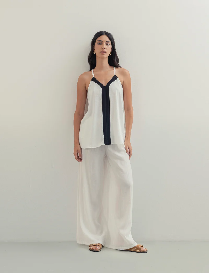 Pantalone largo con coulisse sottile - Bianco