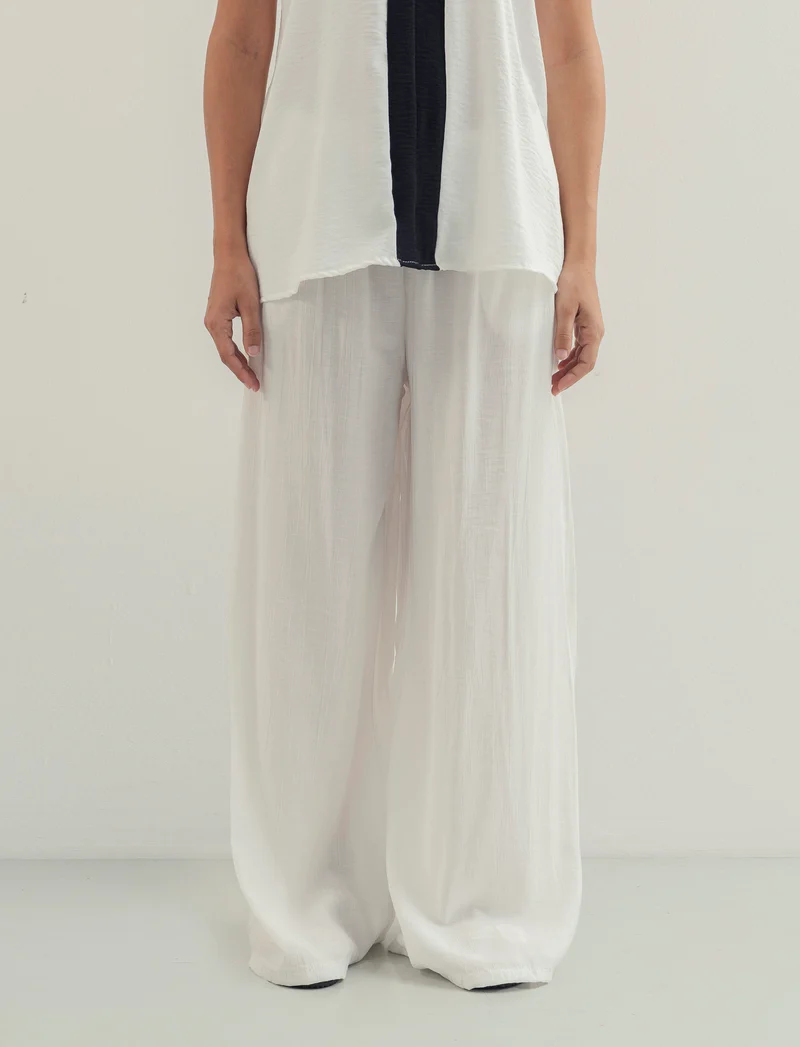 Pantalone largo con coulisse sottile - Bianco