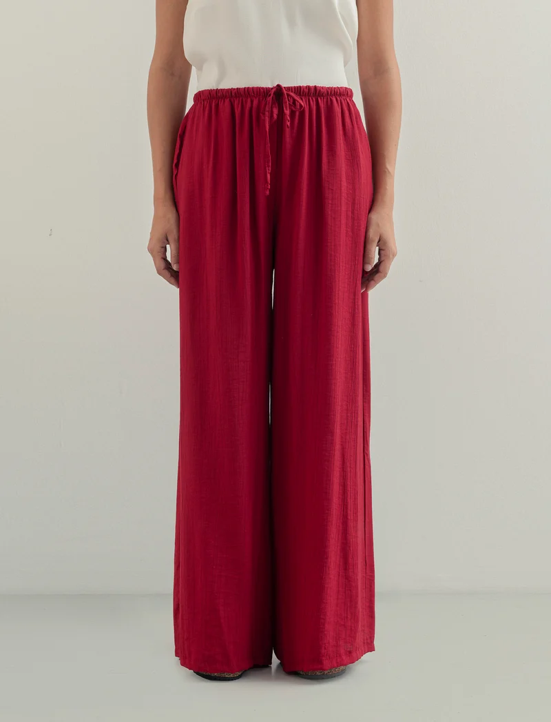 Pantalone largo con coulisse sottile - Rosso india