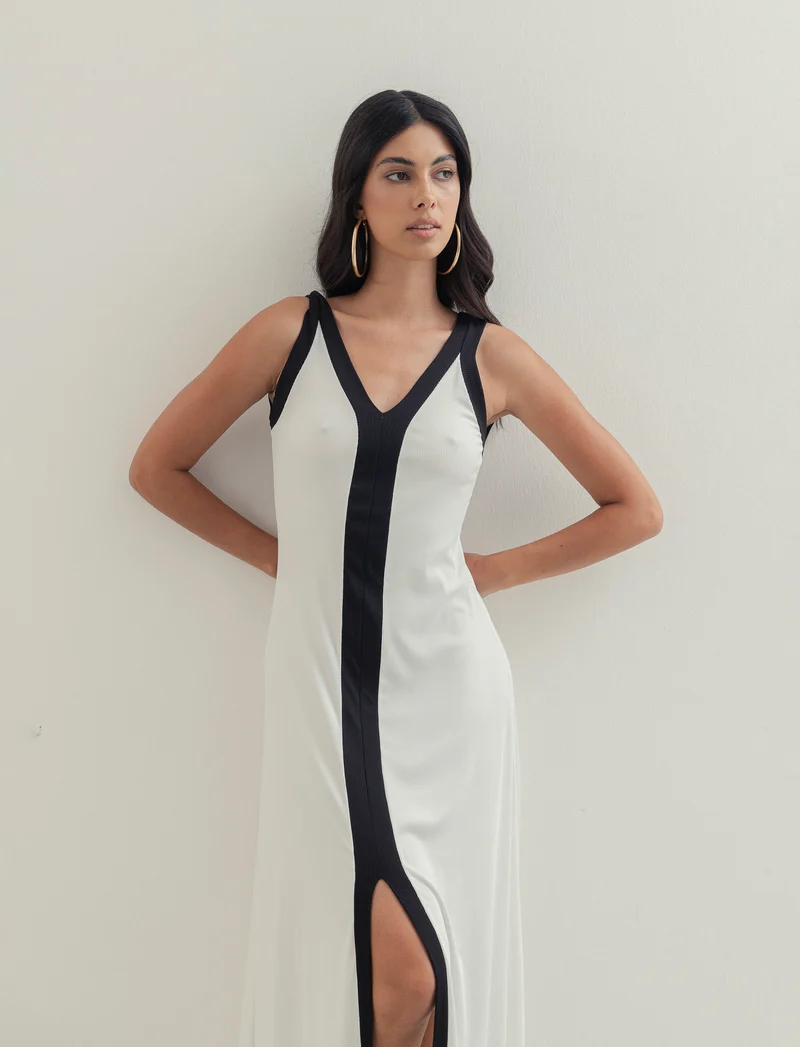 Vestito lungo bicolor - Bianco