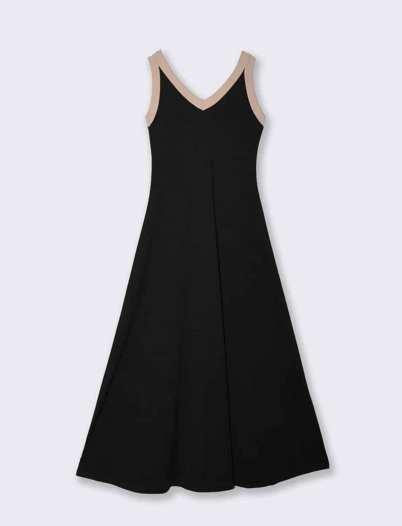 Vestito lungo bicolor - Nero