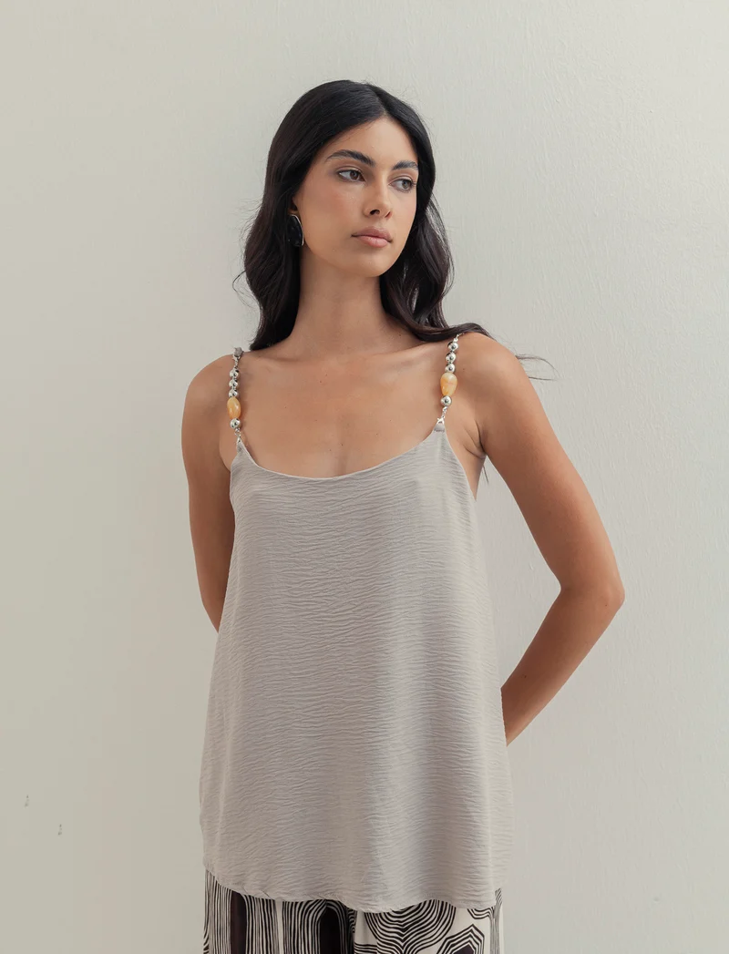 Top con bretelle con accessorio - Grigio fango