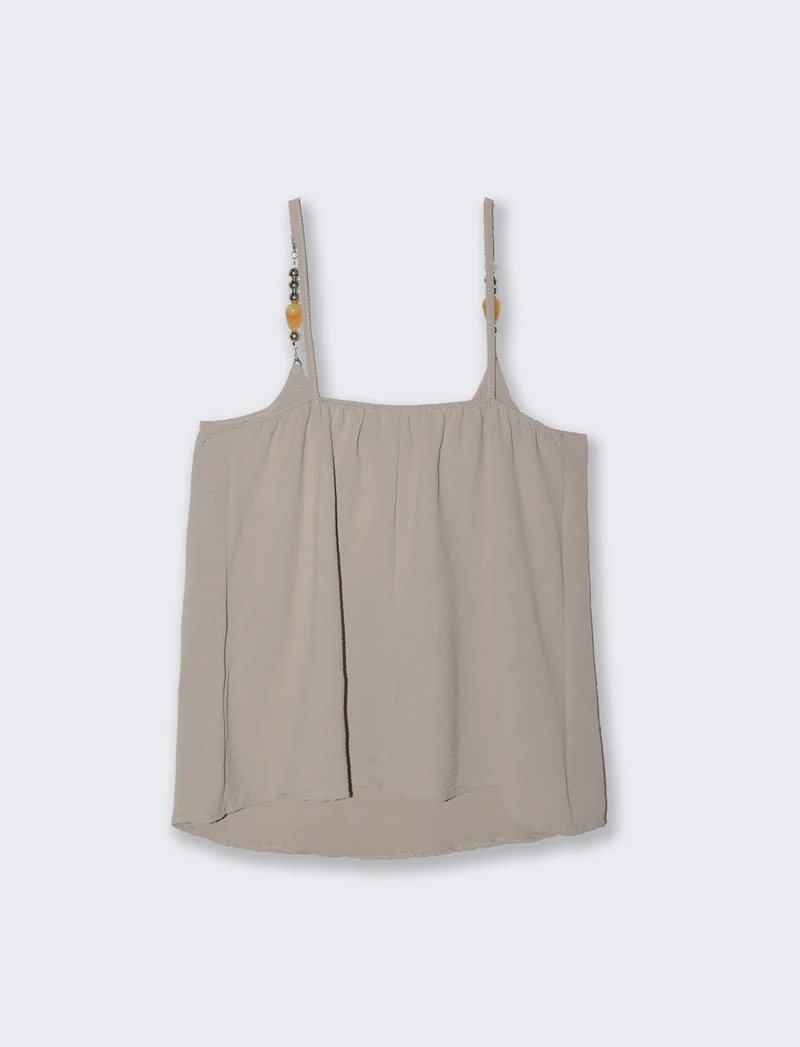 Top con bretelle con accessorio - Grigio fango