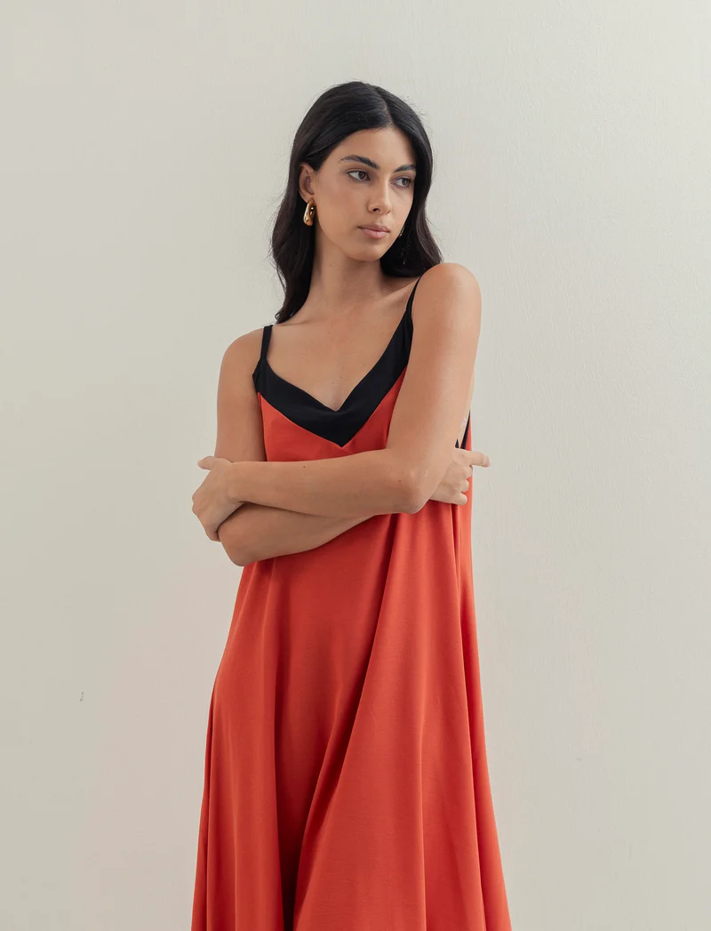 Vestito lungo bicolor - coccio