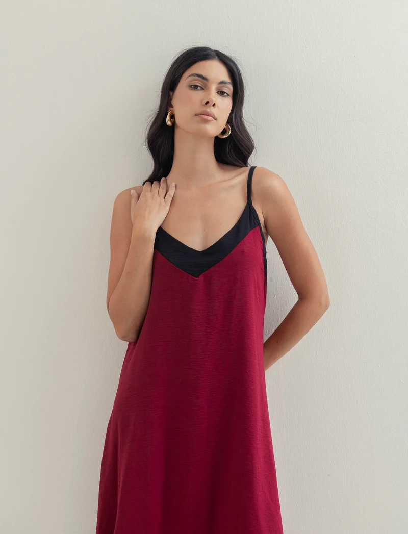 Vestito lungo bicolor - Rosso india