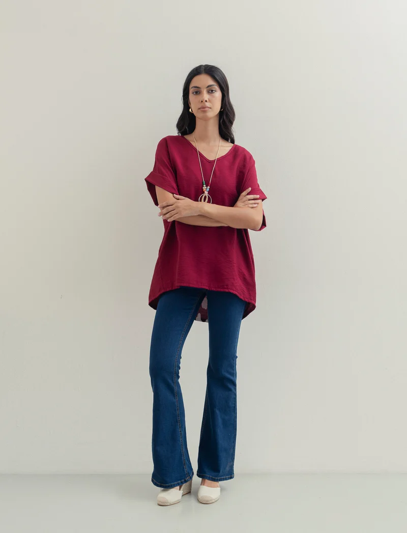 Casacca over con collana - Rosso india