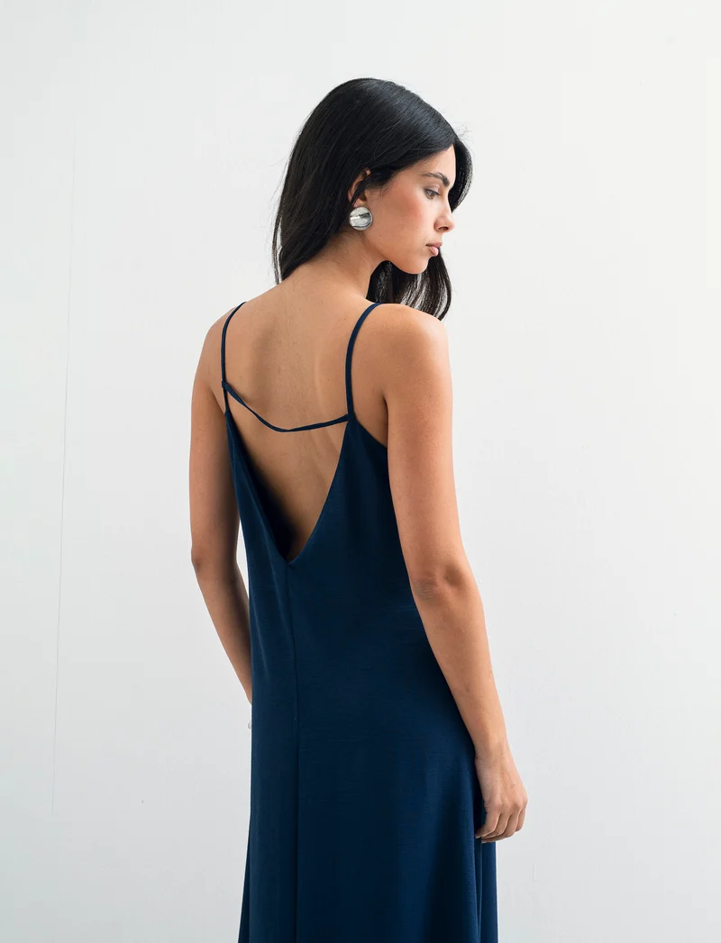 Vestito lungo con bretelline - Blu