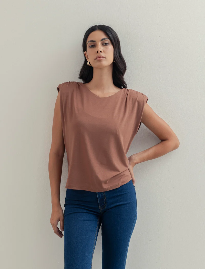 Tshirt smanicata con spalline - Marrone tabacco