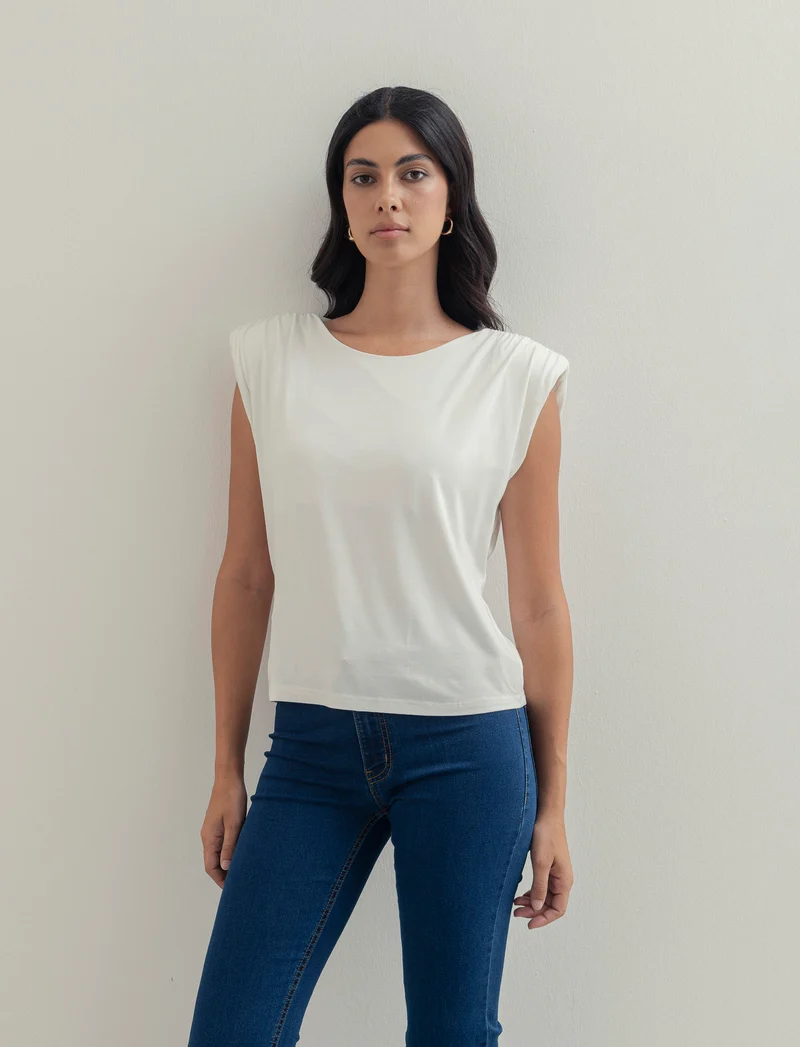 Tshirt smanicata con spalline - Bianco latte
