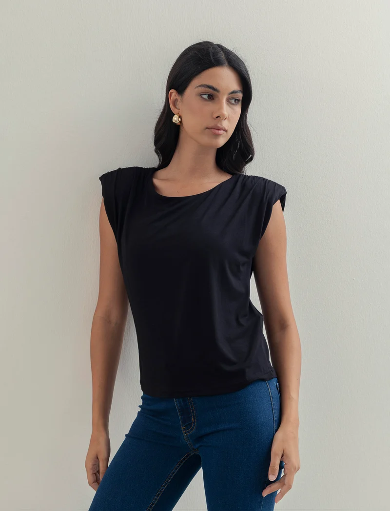 Tshirt smanicata con spalline - Nero