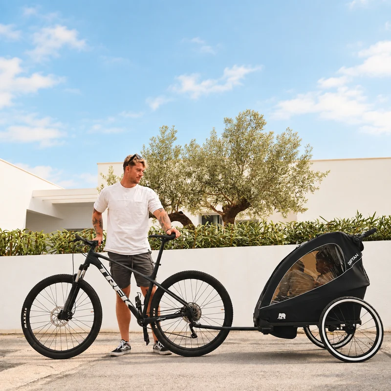 Rimorchio per bici di lusso 3 in 1: passeggino e jogger - Nero
