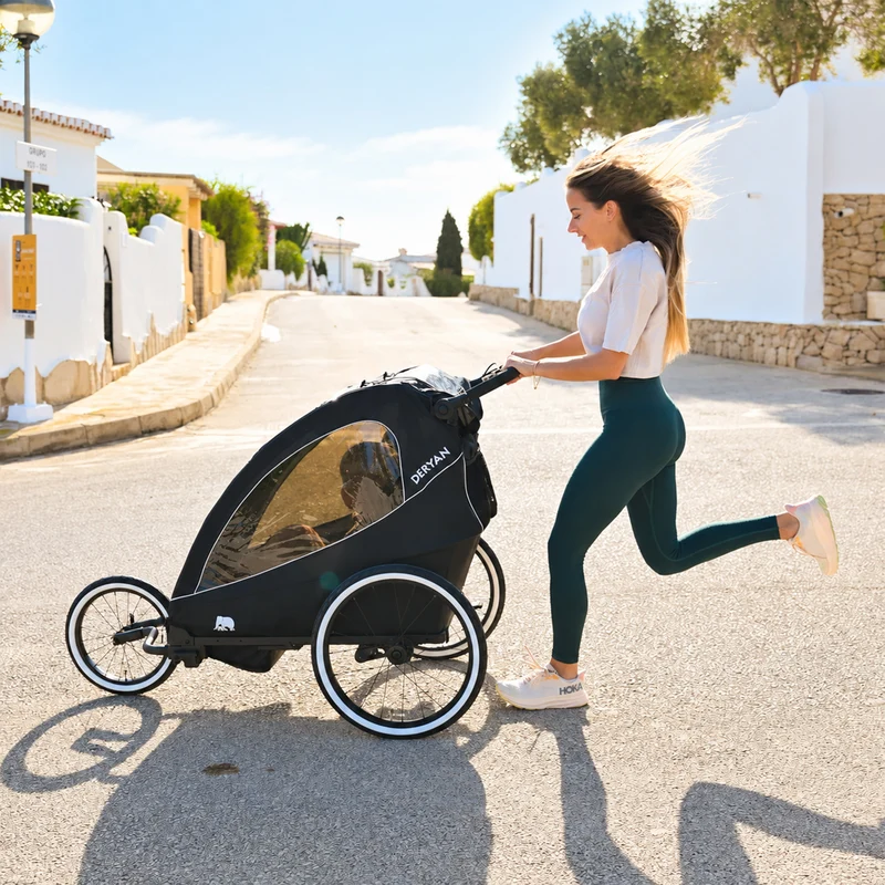 Rimorchio per bici di lusso 3 in 1: passeggino e jogger - Nero