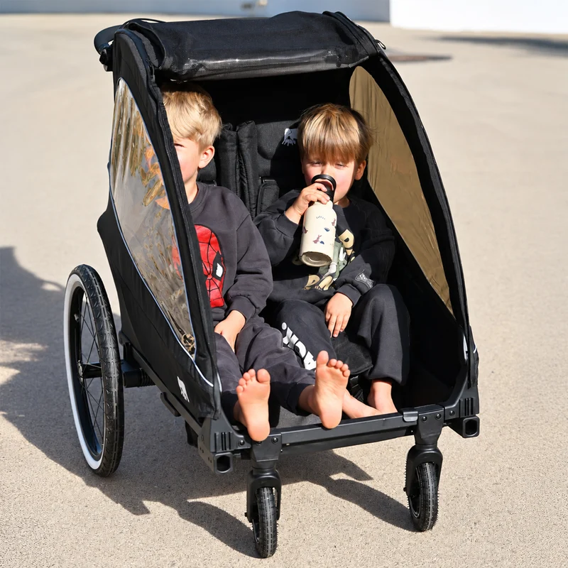 Rimorchio per bici di lusso 3 in 1: passeggino e jogger - Nero