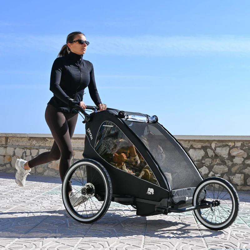 Carrello per bicicletta di lusso V2 - Passeggino da passeggio - Passeggino da corsa Nero