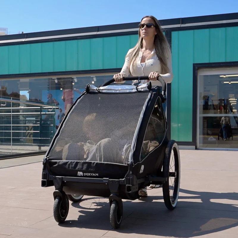 Carrello per bicicletta di lusso V2 - Passeggino da passeggio - Passeggino da corsa Nero