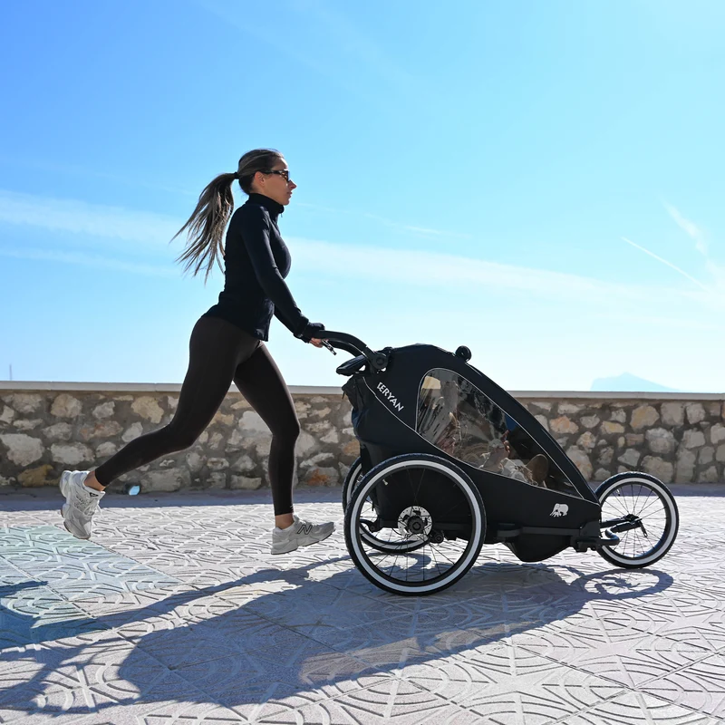 Carrello per bicicletta di lusso V2 - Passeggino da passeggio - Passeggino da corsa Nero